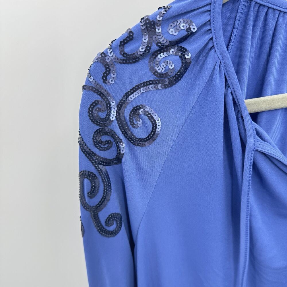 Susan Graver Artisan Liquid Knit Beaded Top Sz L Periwinkle Blue Relaxed Boho - Picture 4 of 13